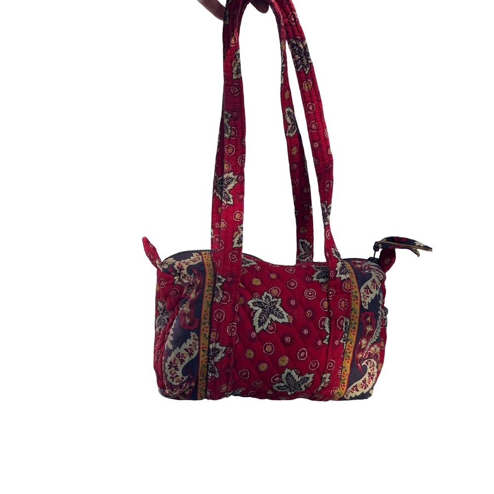 Vera Bradley Red Paisley Quilted Cotton Barrel Bag Duffel Handbag Floral Vintage - Picture 2 of 9